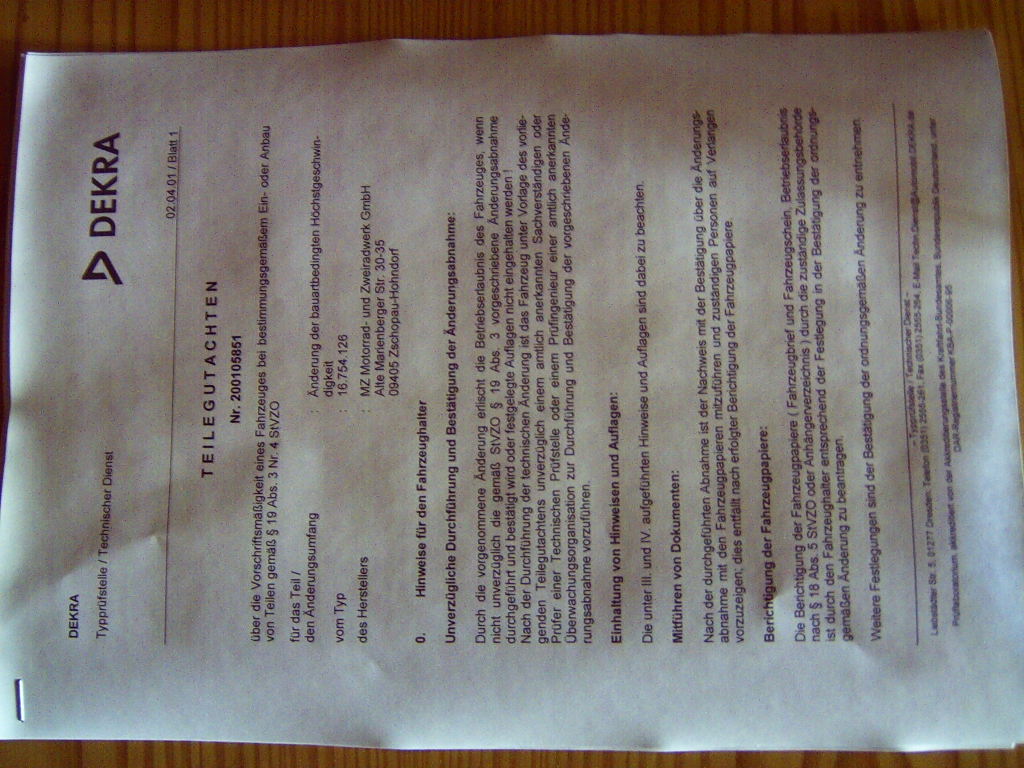 Teilegutachten für Offene Zündbox SM/SX Teilegutachten für Offene Zündbox SM/SX